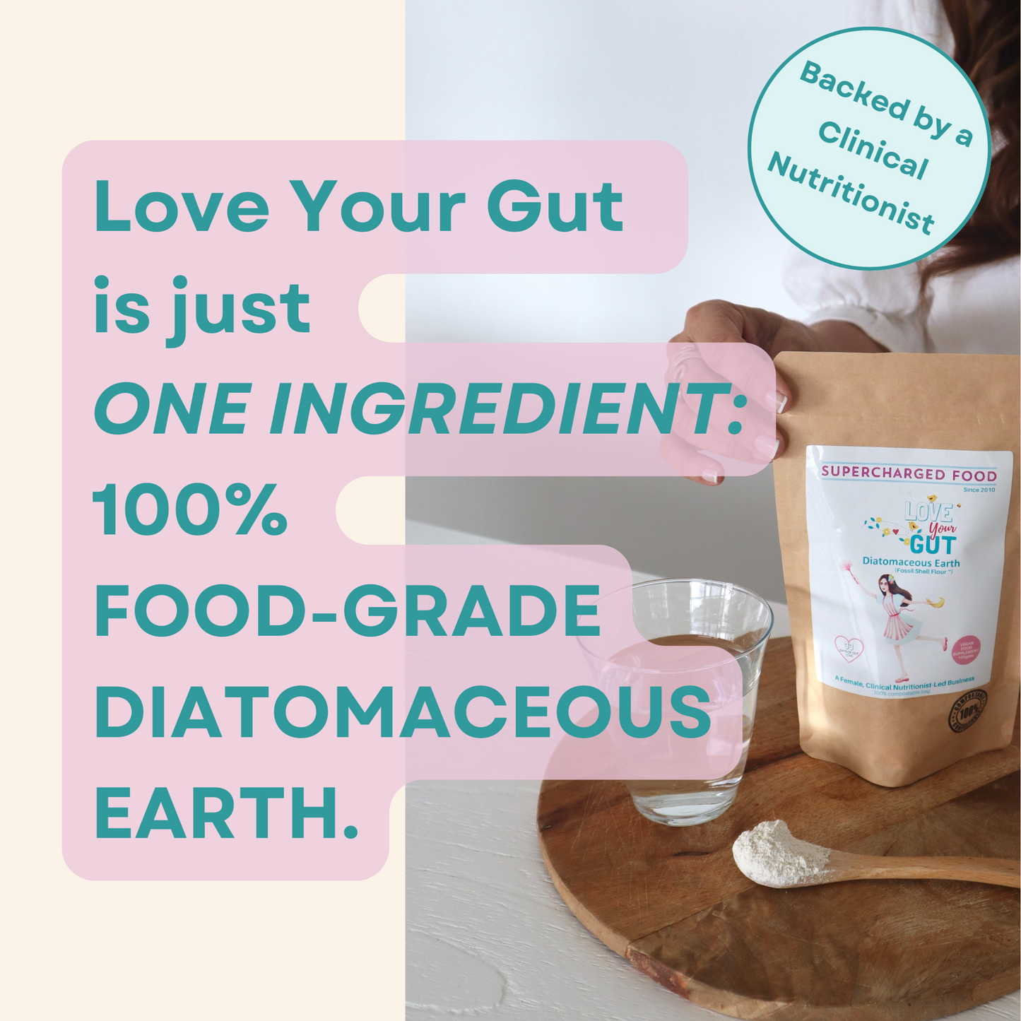 Love Your Gut Diatomaceous Earth Powder, Nutritionist-Grade, 250g