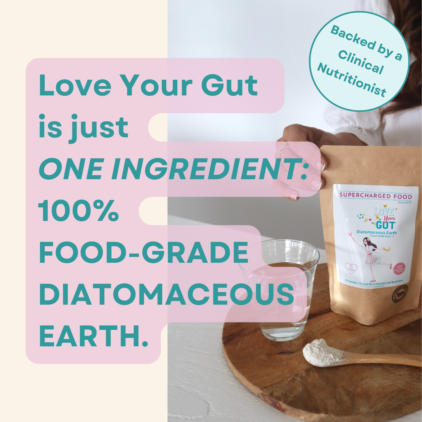 Love Your Gut Diatomaceous Earth Powder, Nutritionist-Grade, 100g