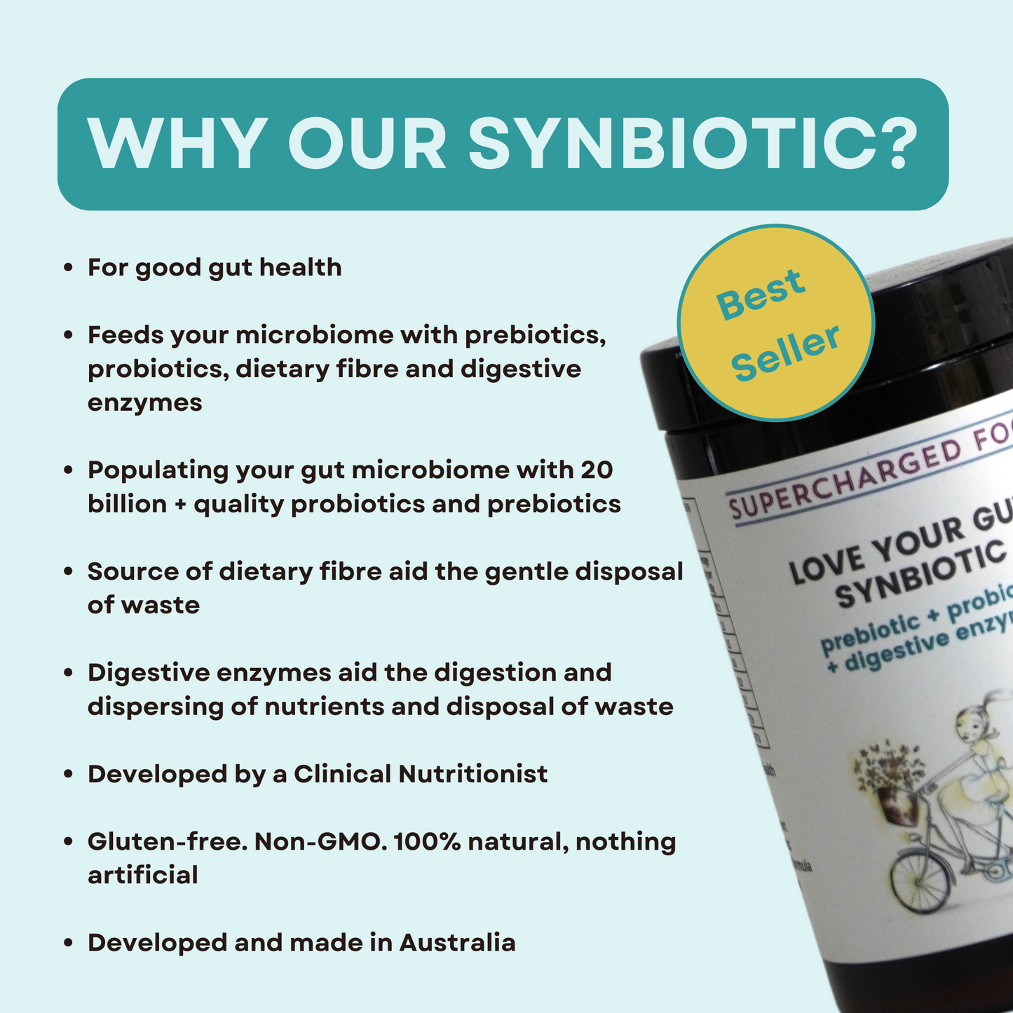 Love Your Gut Synbiotic - Prebiotic, Probiotic, Fibre and Digestive Enzyme Formula